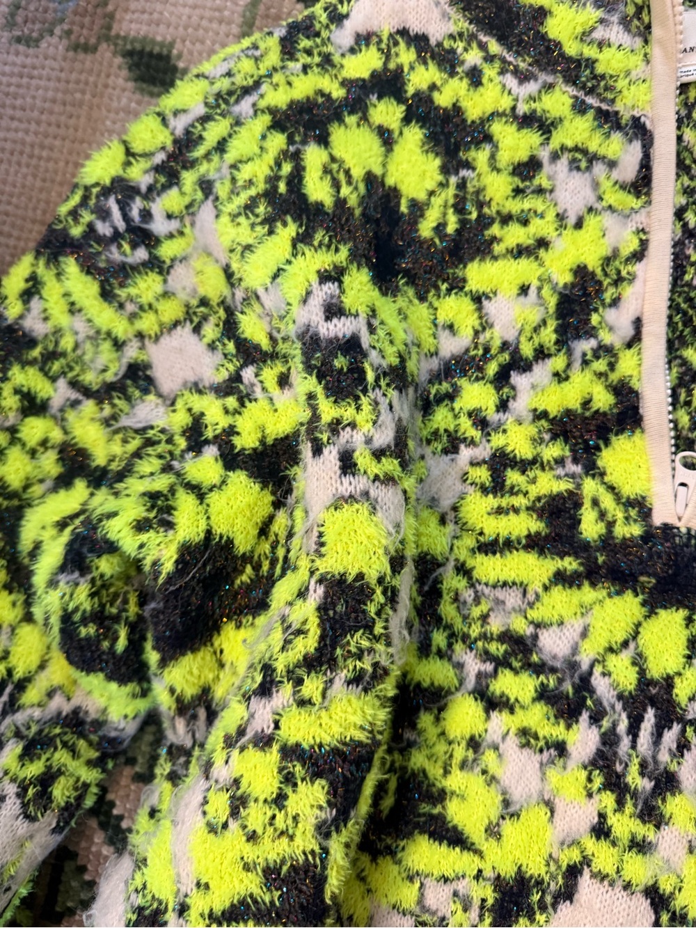 Anthropologie Neon Green & Black Fuzzy Zip Kids Jacket